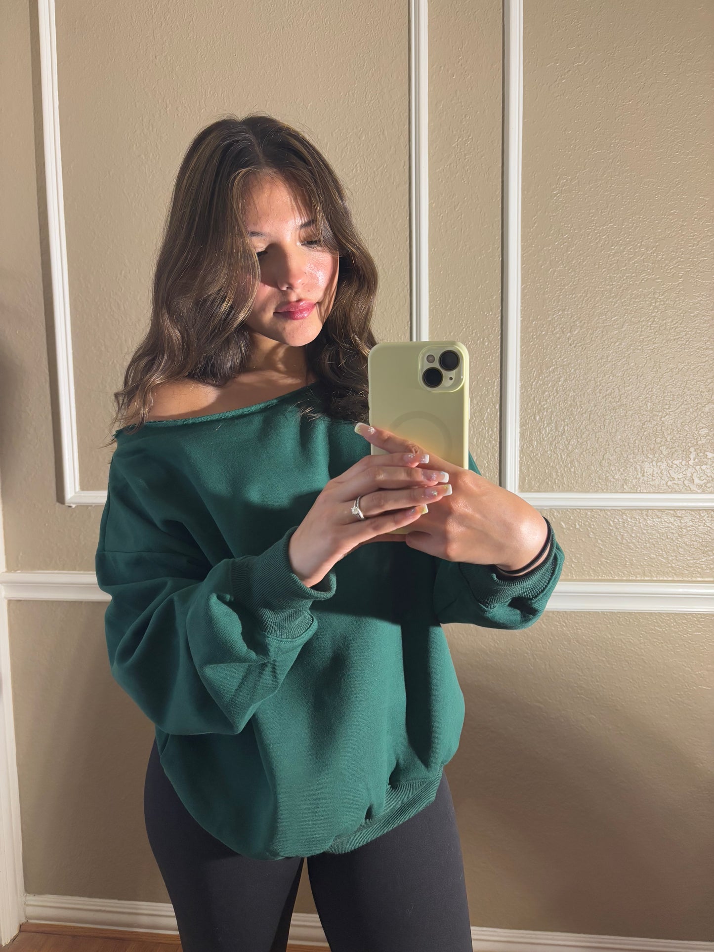 Hunter Green Off the Shoulder Top